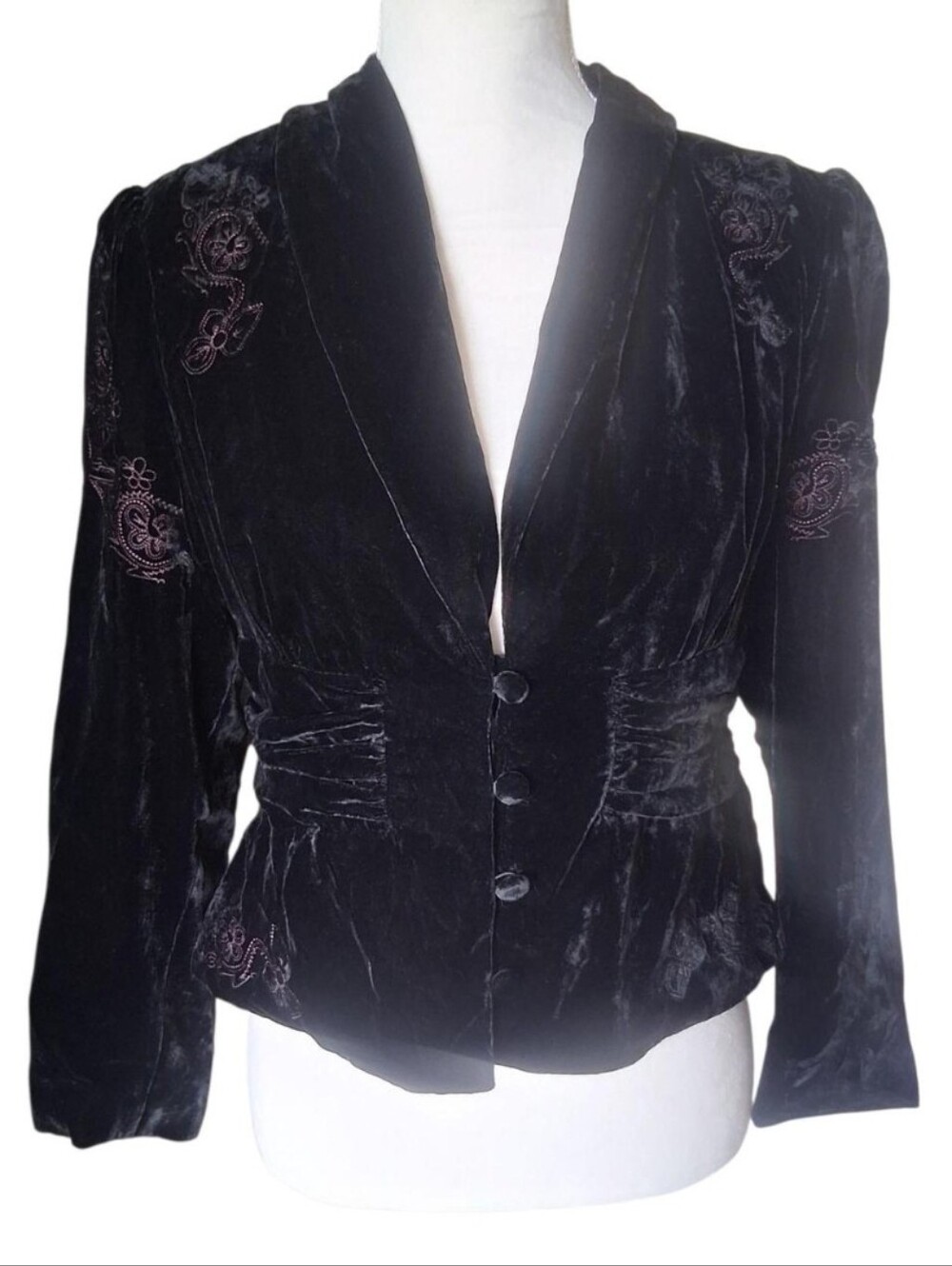 Petite Sophisticate Black Velvet Embroidered Blazer 6 Petite